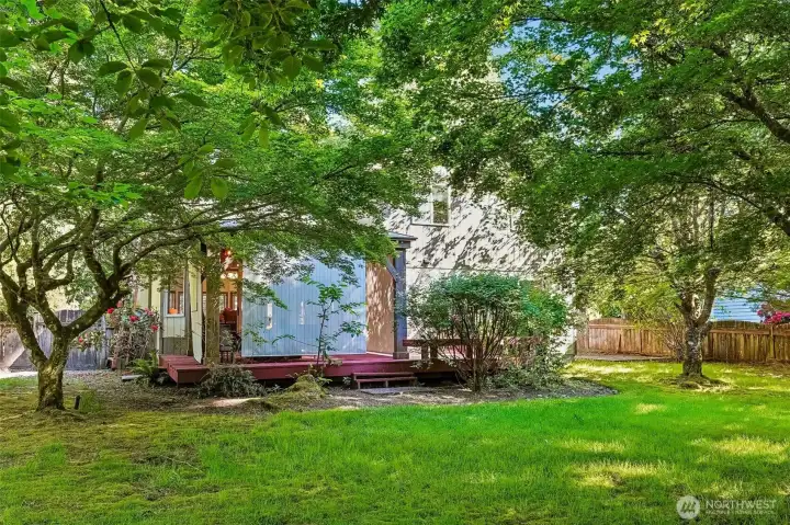 Mature trees, filtered sunlight, and room to breathe… this backyard feels peaceful, private, and tucked away from it all.