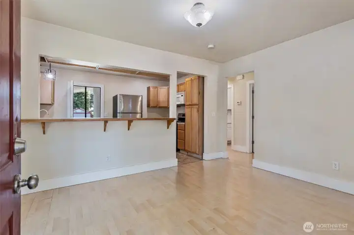 Dining room and kitchen are as you enter from the front door