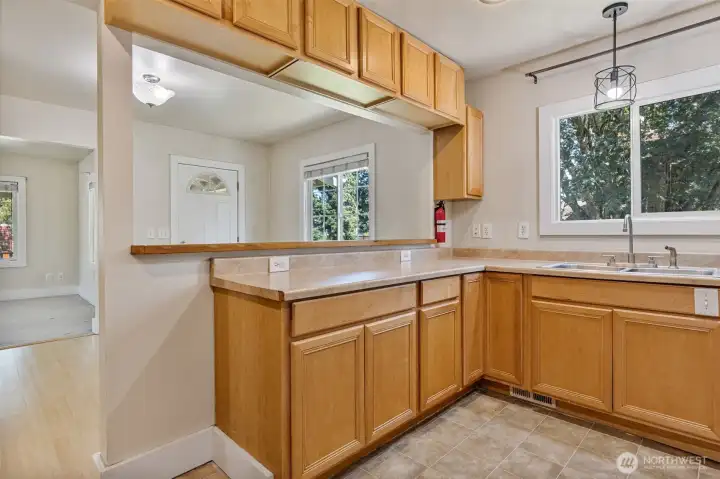 Generous cabinets and counter space