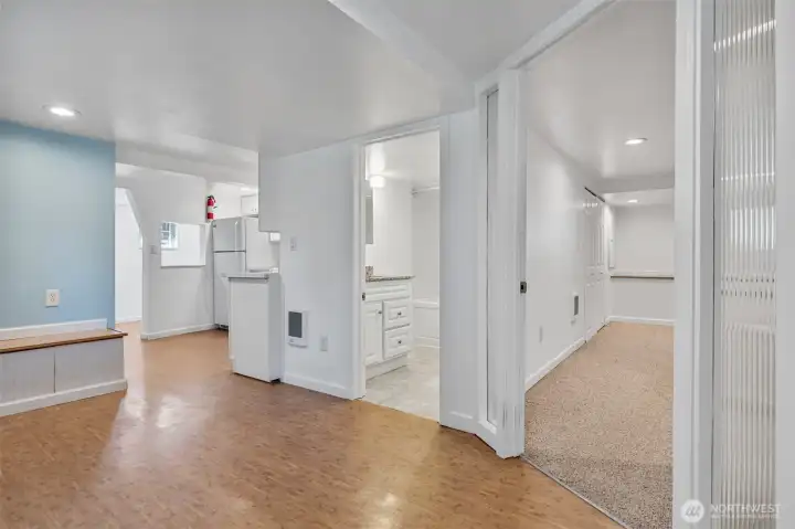 Bedroom and bath downstairs are off the flex room