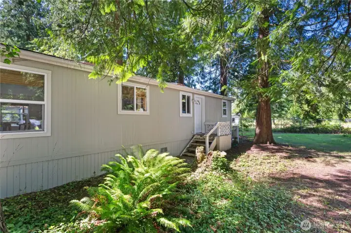 Back entrance to the home with lots of privacy. Back entrance to the home with lots of privacy.