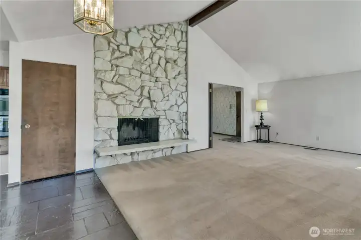 Soaring cathedral ceilings in this dramatic living room!