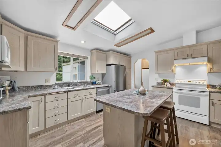 Light & bright kitchen with big skylight. Light & bright kitchen with big skylight.