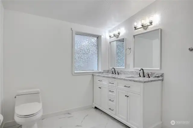 Remodeled master bathroom new vanity, toilet, fixtures