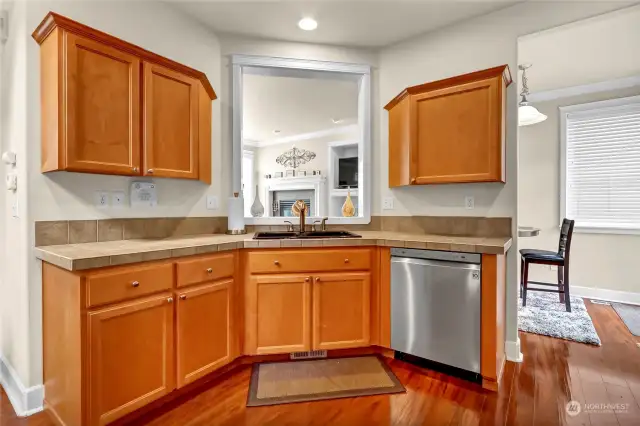 Kitchen with Pass Thru Window, Window looking into the living room. You can watch TV while doing your dishes.