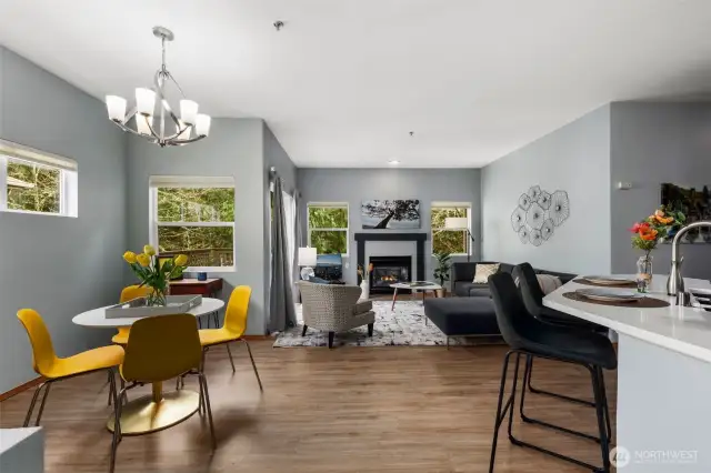 Bright and cheerful dining room filled with natural light