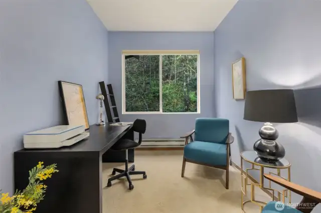 Spacious primary bedroom featuring ample room for a home office and cozy lounge seating. Enjoy the comfort of a generous walk-in closet and an en-suite full bathroom—your perfect retreat for rest, work, and relaxation.