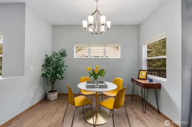 Bright and cheerful dining room filled with natural light