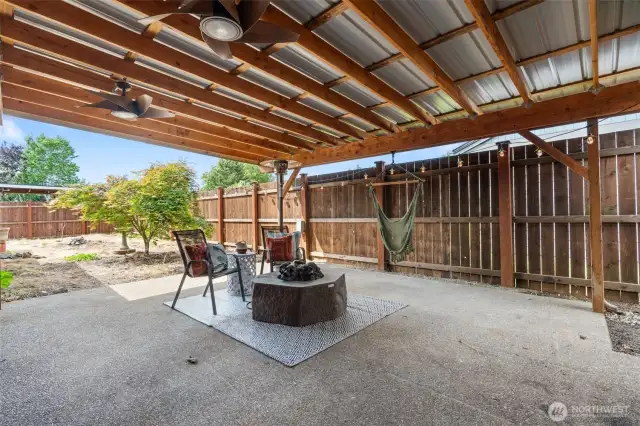 Large covered patio has 220V Plug and room for Hot Tub.