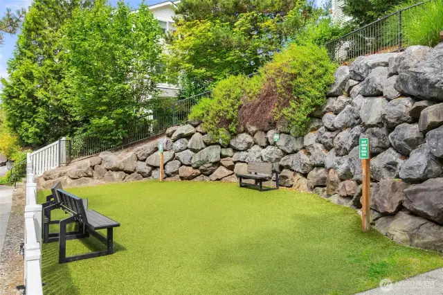 Peaceful community park that is dog friendly, a great spot to relax or catch up with neighbors