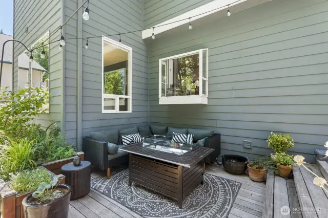 Another level on the multi-level deck provides a cozy spot to take in the beauty of your surroundings.