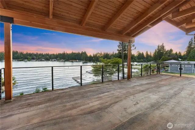Back covered deck with stamped concrete "wood" look