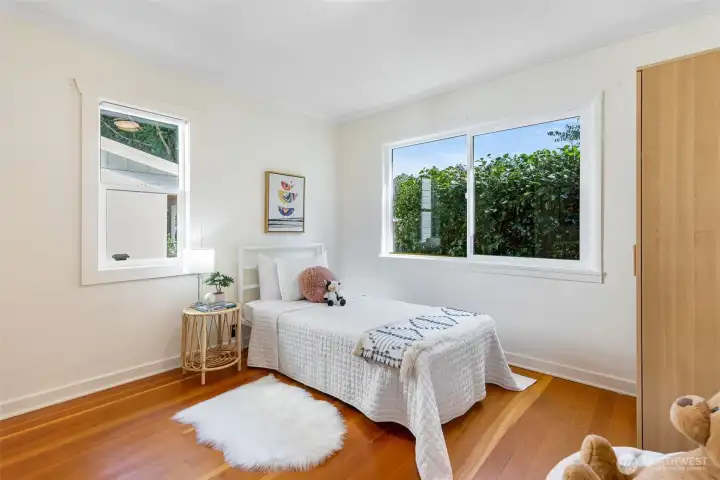 Main floor, first bedroom.