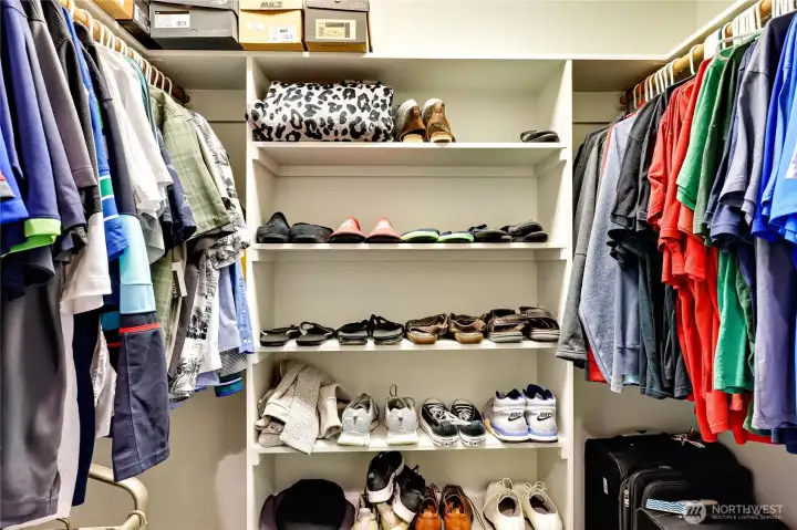 An organized closet for a organized life. Plenty of built-ins here to keep the "where's my other sock?" moments to a minimum.