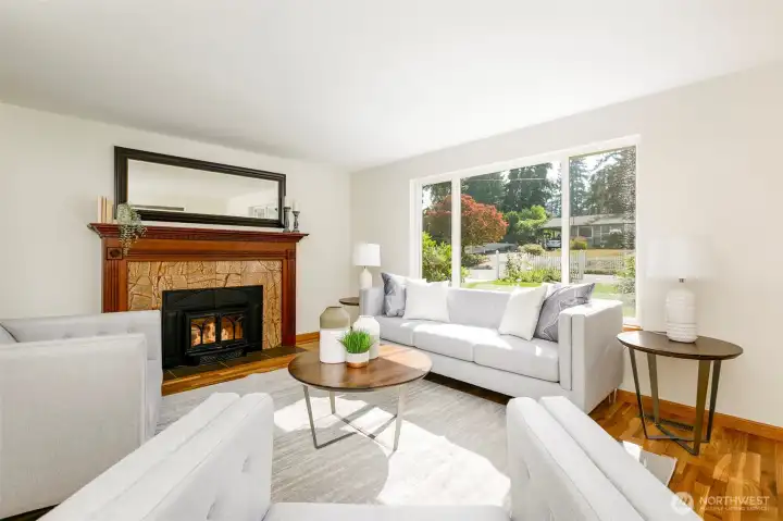 Large window keeps room bright.