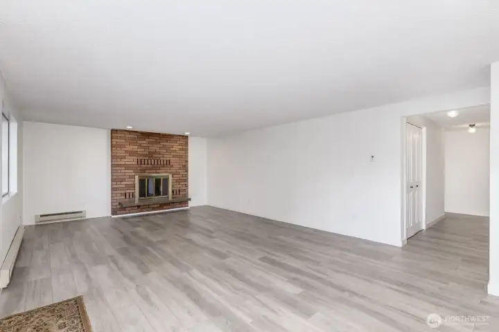 Another view of living area with hall to bedroom & bath to the right.
