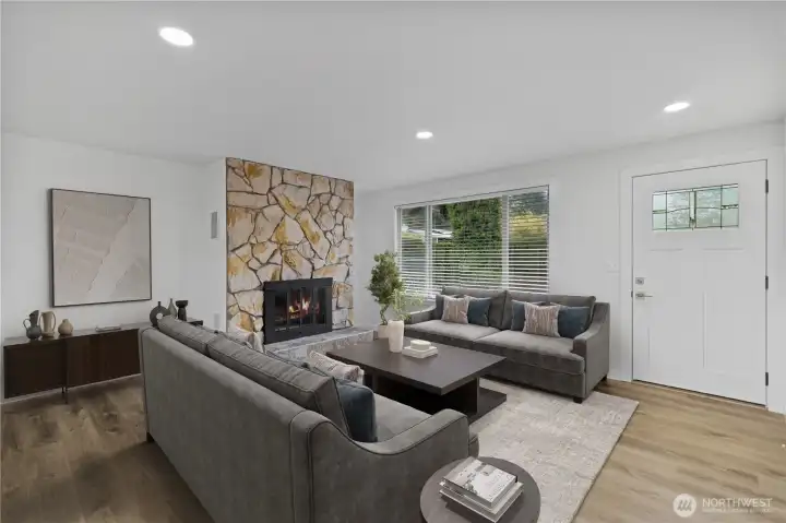 Living room, virtually staged.