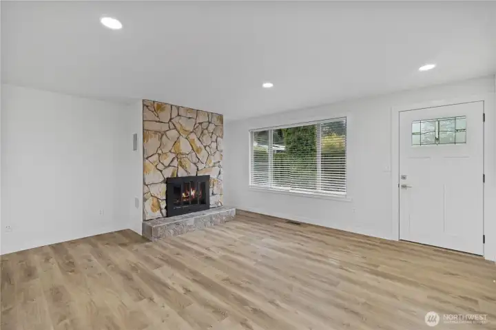 Fireplace in living room.
