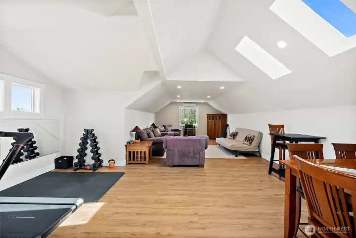 This is just extra! Extra bonus space above the garage. Separate entrance and staircase will bring you up to your new game room, gym, office.  So many possibilities!