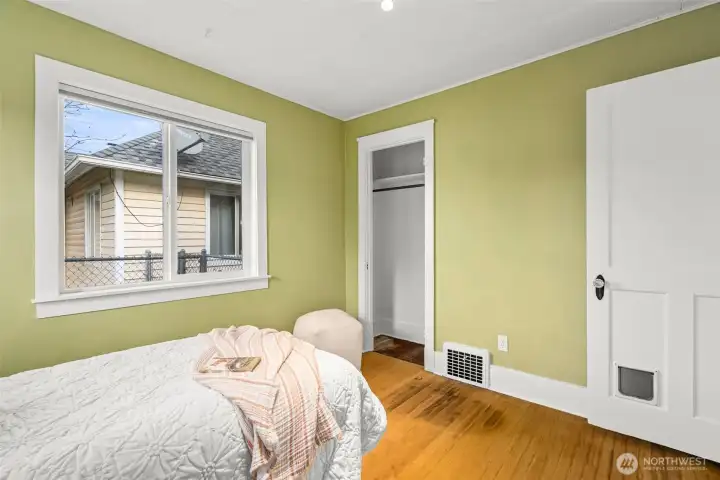 A closet that’s wider than the doorway in both directions… yes please. And of course, another crystal doorknob makes an appearance, one more charming detail that reminds you this home is full of thoughtful surprises!
