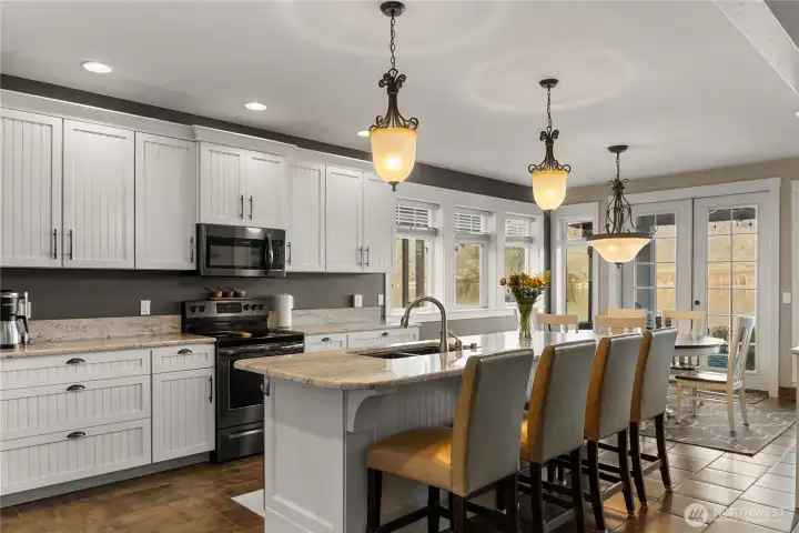 Open kitchen layout with Lake views