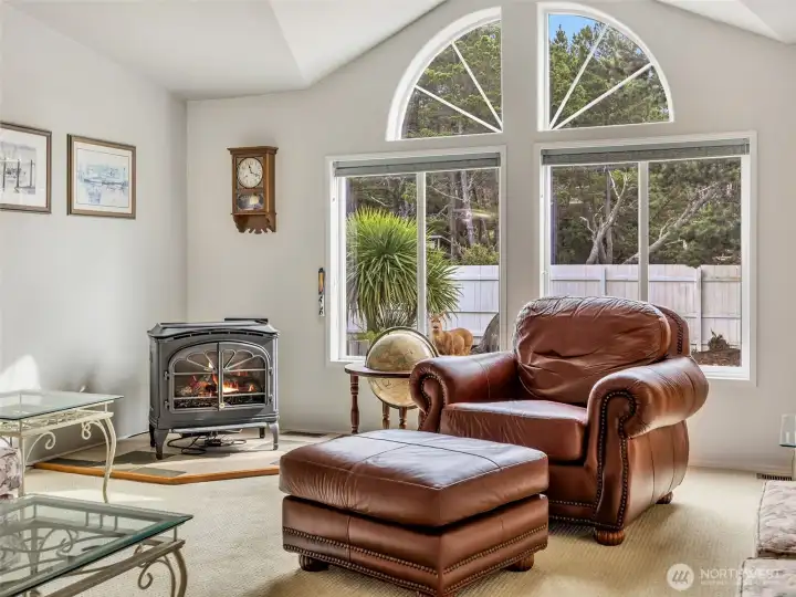 Propane stove ads an element of warmth and coziness.