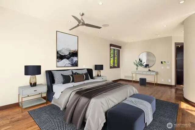 Main floor Primary with 2 walk-in closets (virtually staged)
