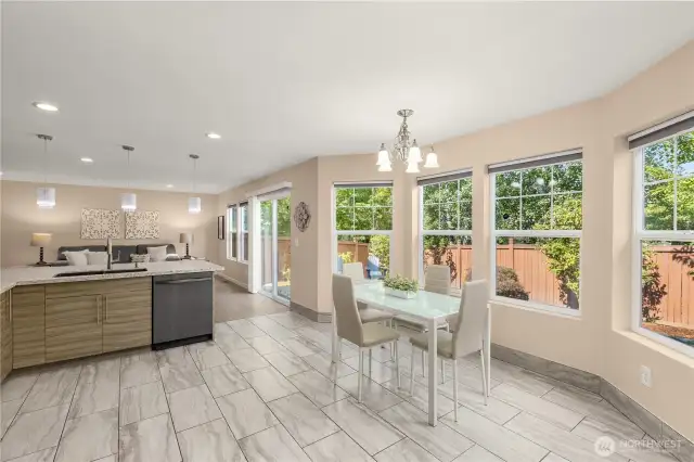 Tiles on the kitchen and the breakfast area for easy maintainance and cleaning
