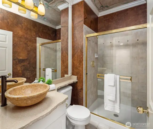 3/4 bathroom on main level, right next to the bonus room.