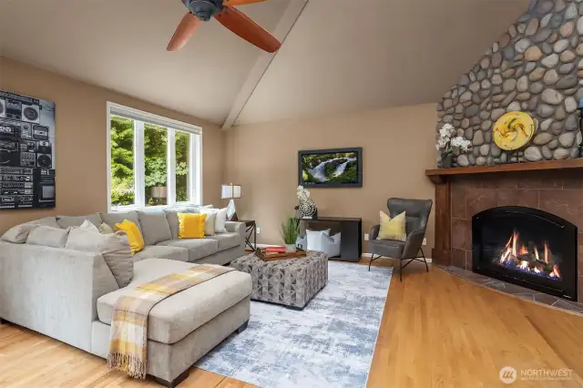 Tighter view of the fireplace area.