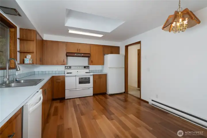 Kitchen cabinets were hand made out of walnut with attention to detail- even the grain of the wood aligns!