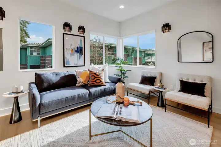 Main living level with corner windows that pull natural light in all day long.