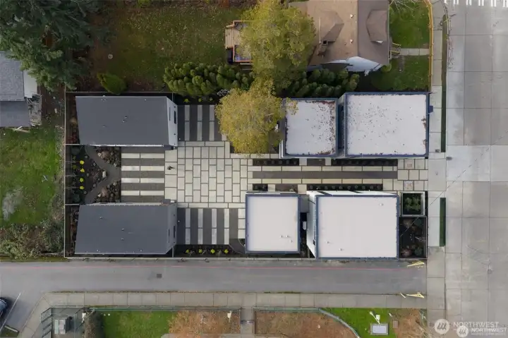 4409, 4409B & 4411 (DADU) are on the east side of the property. Each unit has a dedicated off-street parking. On the west side is 4405, 4405B & 4407 (DADU).  The property has a rain garden in front of 4409, professional landscaping with custom plantings throughout the site, and dedicated parking for each home.