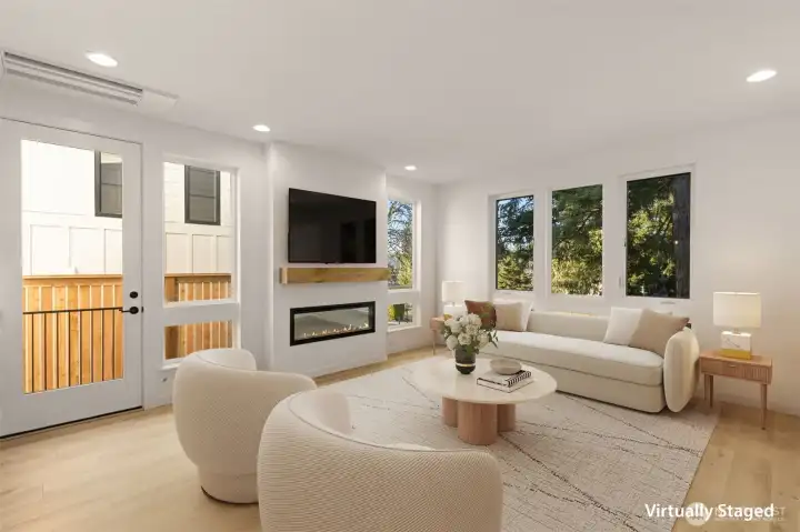 Light-filled living room with expansive windows