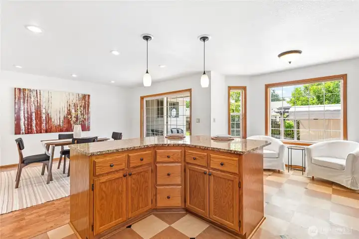 Large island, perfect for prep work, dining, and gathering around.