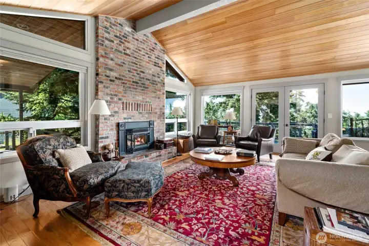 Tounge and groove vertical grain hemlock vaulted ceilings, hardwood flooring