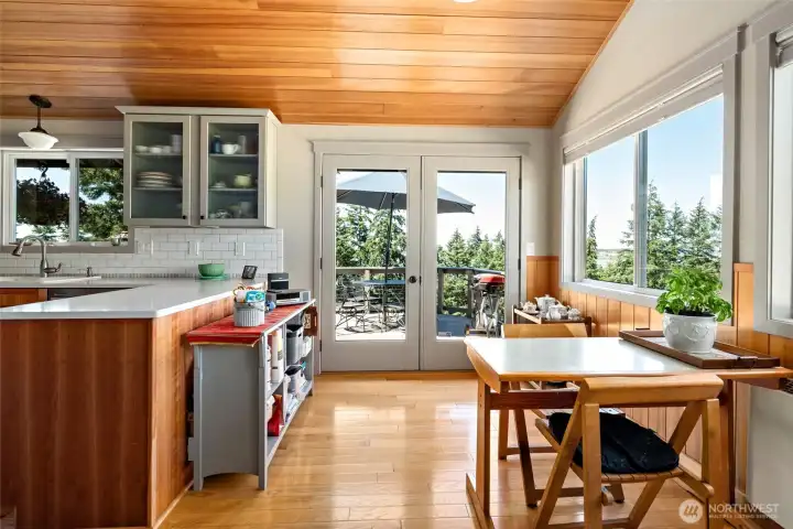 Breakfast nook, French doors to deck