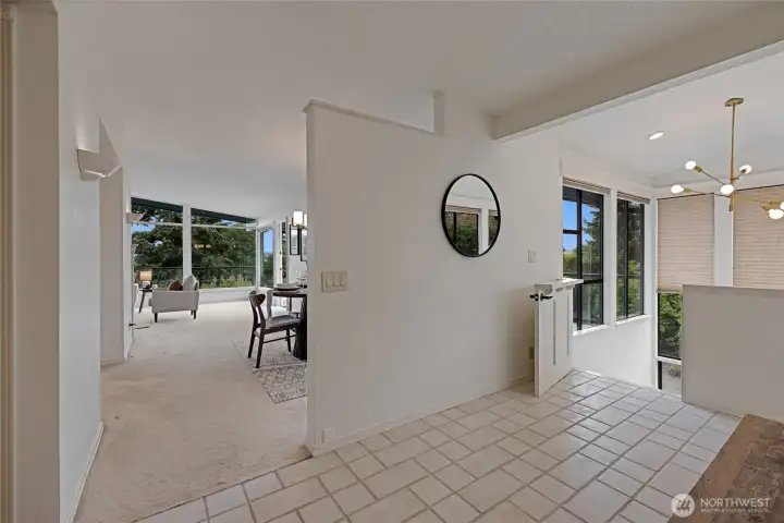 Main entry view towards the great room and glassed in stairwell to the right.