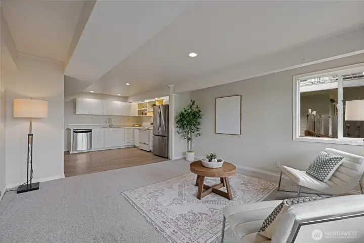 Lower level living & kitchen areas