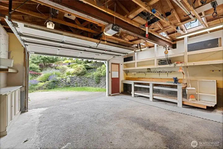View of interior of lower garage.