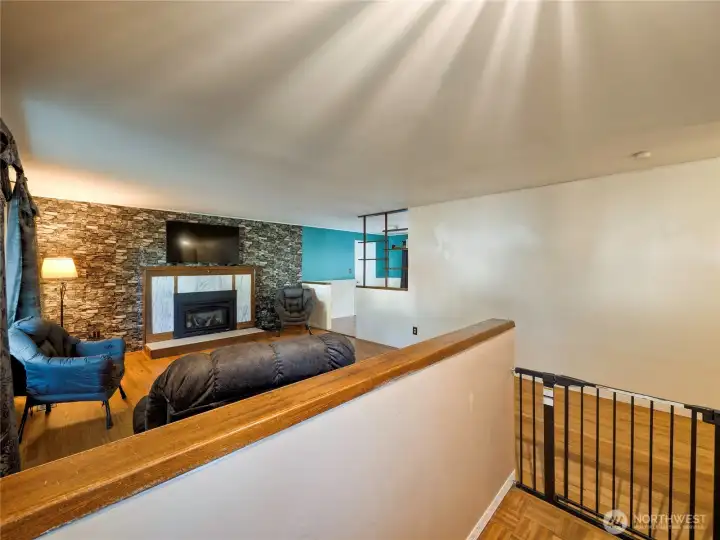 Open floor plan between entry, living and dining rooms