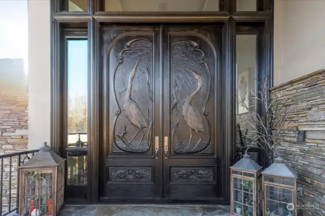 Lovely Front door is hand carved on both sides.