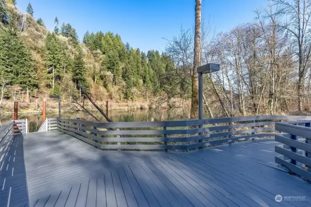 Boardwalk to the dock has sensor lights and electricity outlets along the way. Wide enough to use an ATV or golf cart to carry supplies.