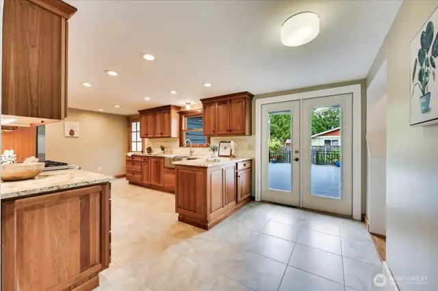 Kitchen with French doors to deck