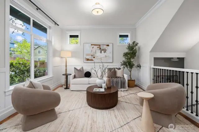 Front living room is filled with natural light
