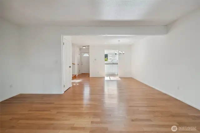View towards kitchen and entry from slider off deck.