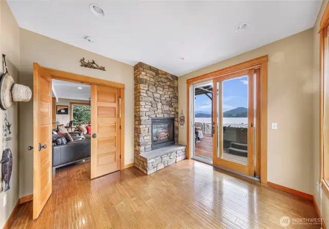 Main floor office/bedroom with views and fireplace