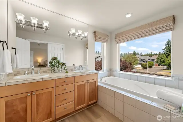 Primary suite vanity and tub