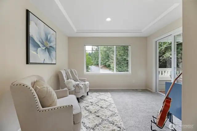 Take a moment for yourself in this relaxing, quiet get away in your own sitting room just off the primary suite.