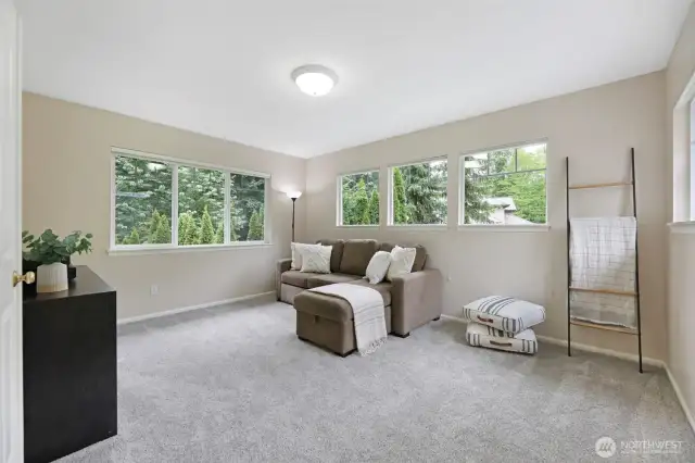 Extra big bonus room with surrounding windows & French doors—flexible 6th bedroom, game room or home theater.